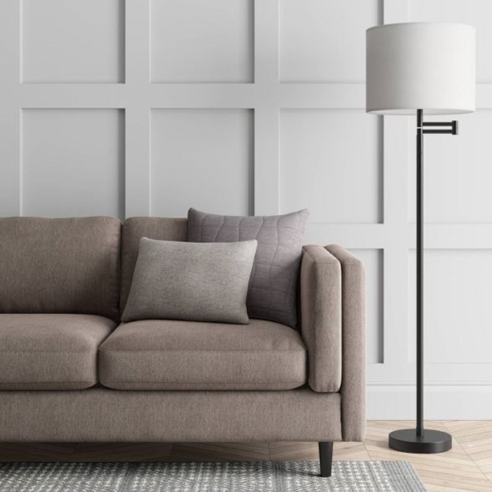 Metal Column Swing Arm Floor Lamp Black